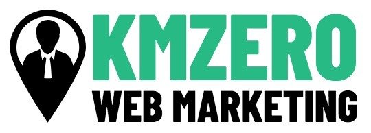 Logo "KMZERO Web Marketing" con icona persona stilizzata.