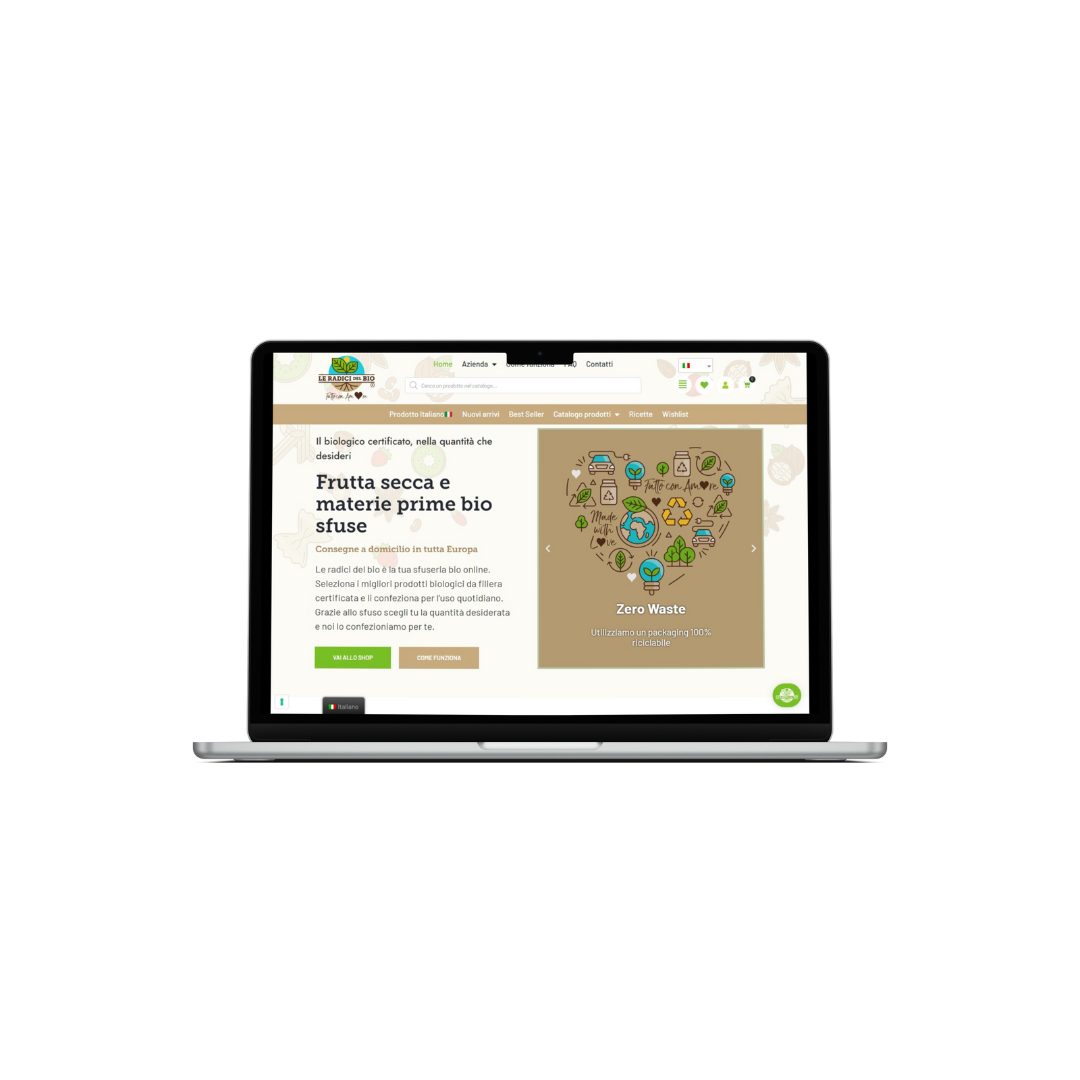 Schermata di un sito web su frutta secca biologica.