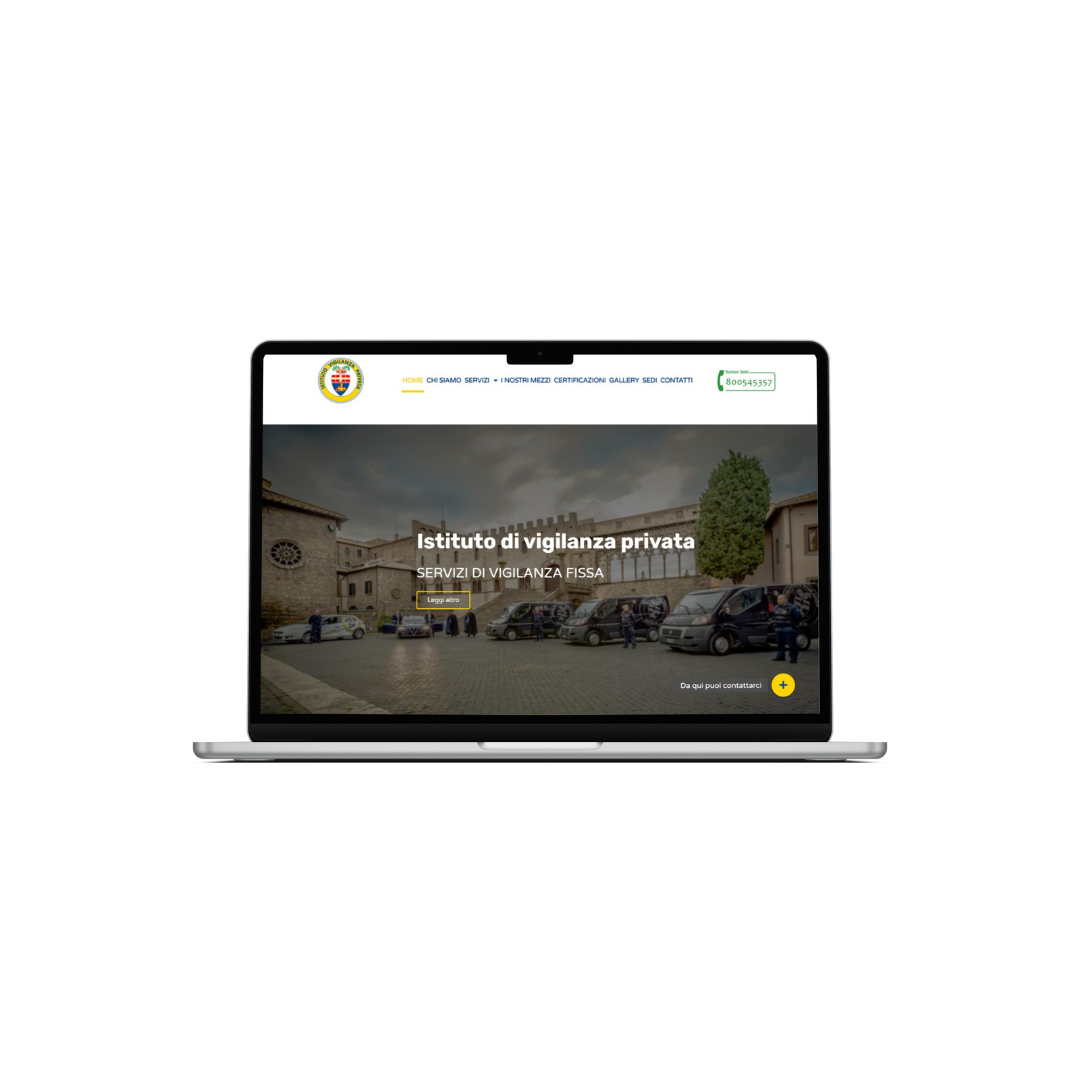 Schermata di un sito web di vigilanza privata.