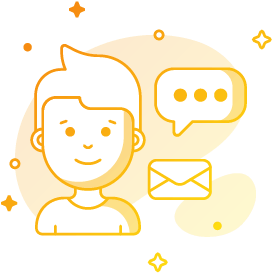 Illustrazione di persona con icone di messaggio ed email.