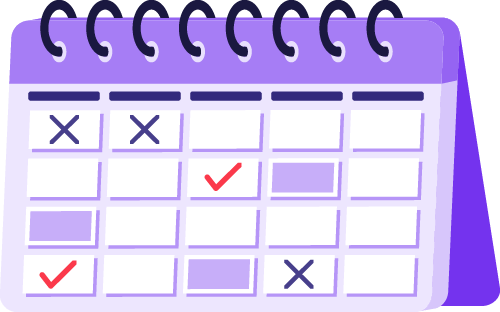 Calendario con segni di spunta e croci.