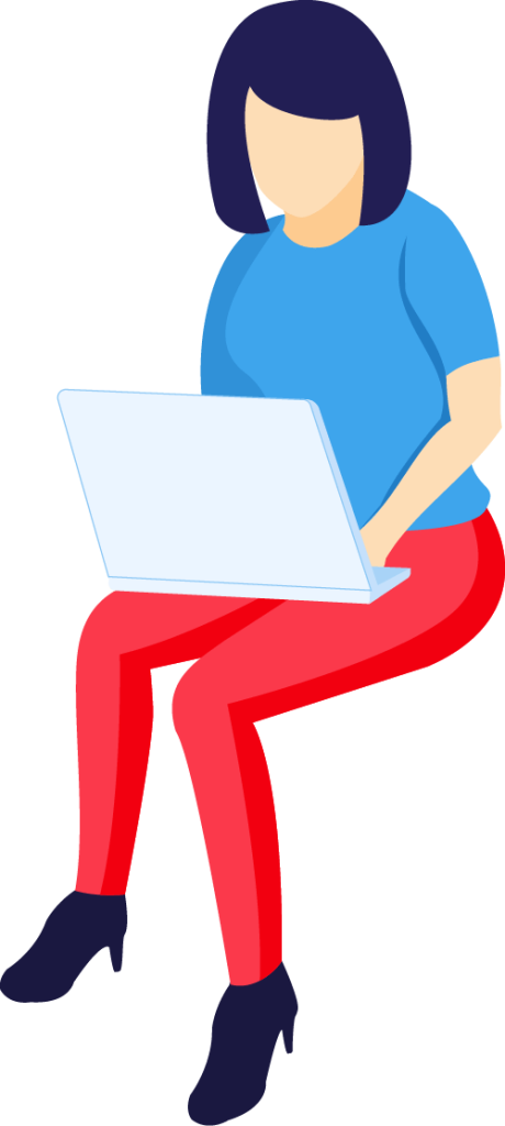 Persona seduta con laptop, illustrazione stilizzata.