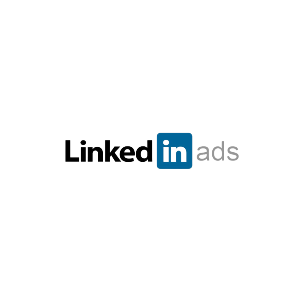 Logo di LinkedIn Ads su sfondo nero.