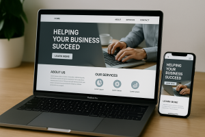 Laptop e smartphone con sito web aziendale.