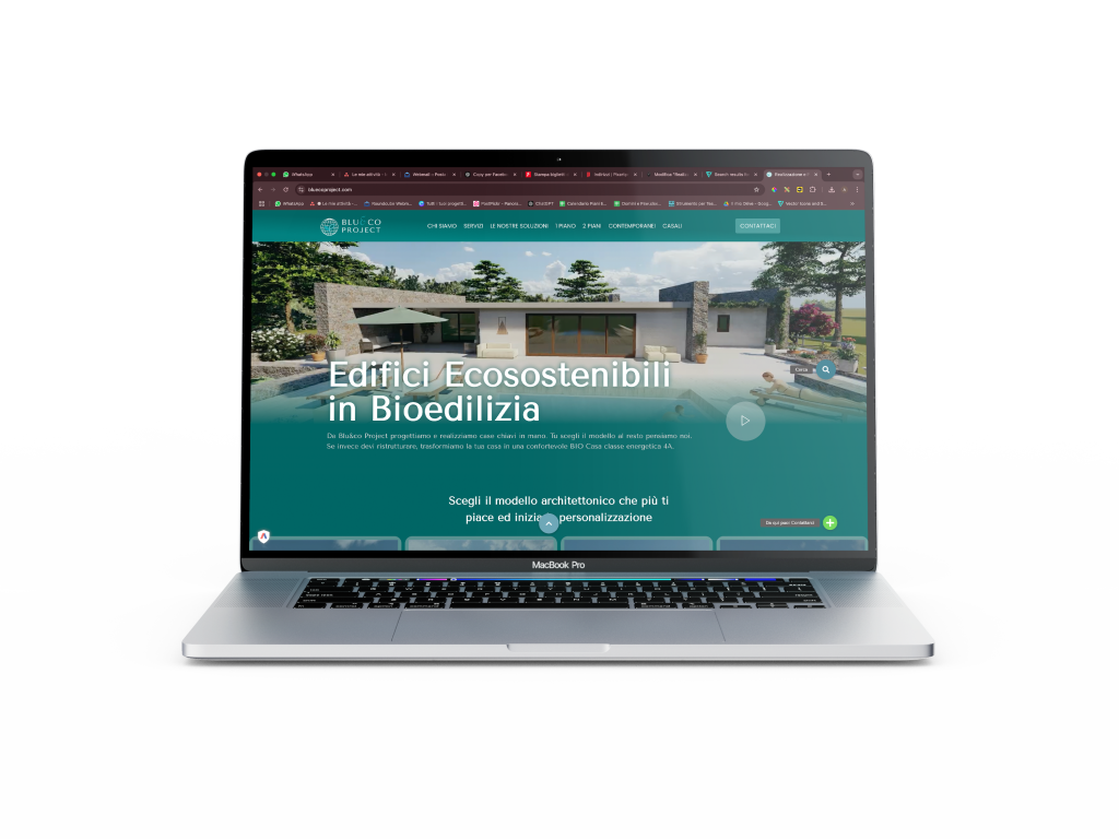 Schermo di laptop con sito web di bioedilizia.