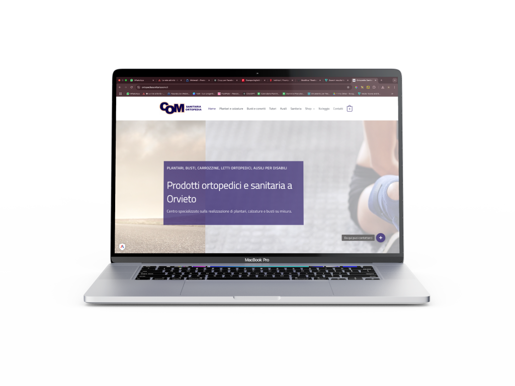 Schermo di laptop con sito web di prodotti ortopedici.