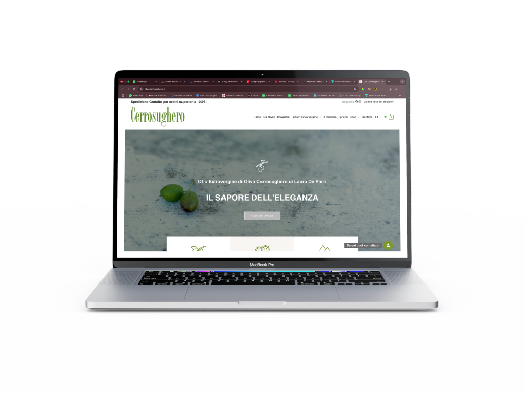 Laptop con sito web di olio extravergine d'oliva.