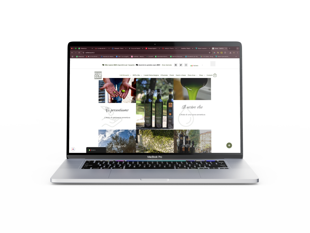 Schermo di laptop con sito web di olio d'oliva.