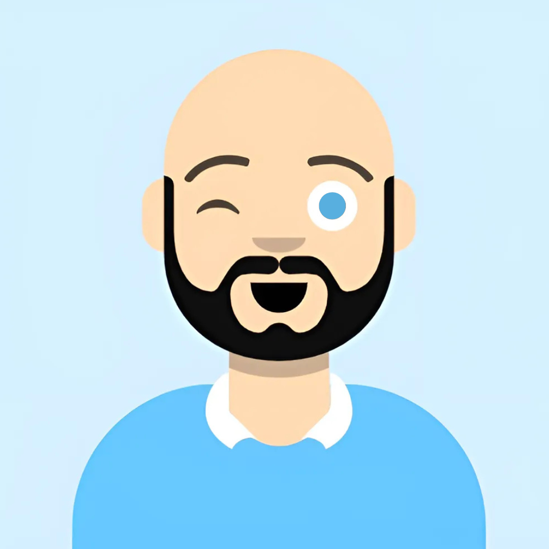 Avatar stilizzato di uomo calvo con barba e occhiolino.