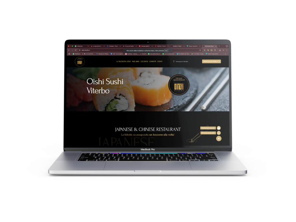 Schermo di laptop con sito web di ristorante sushi.