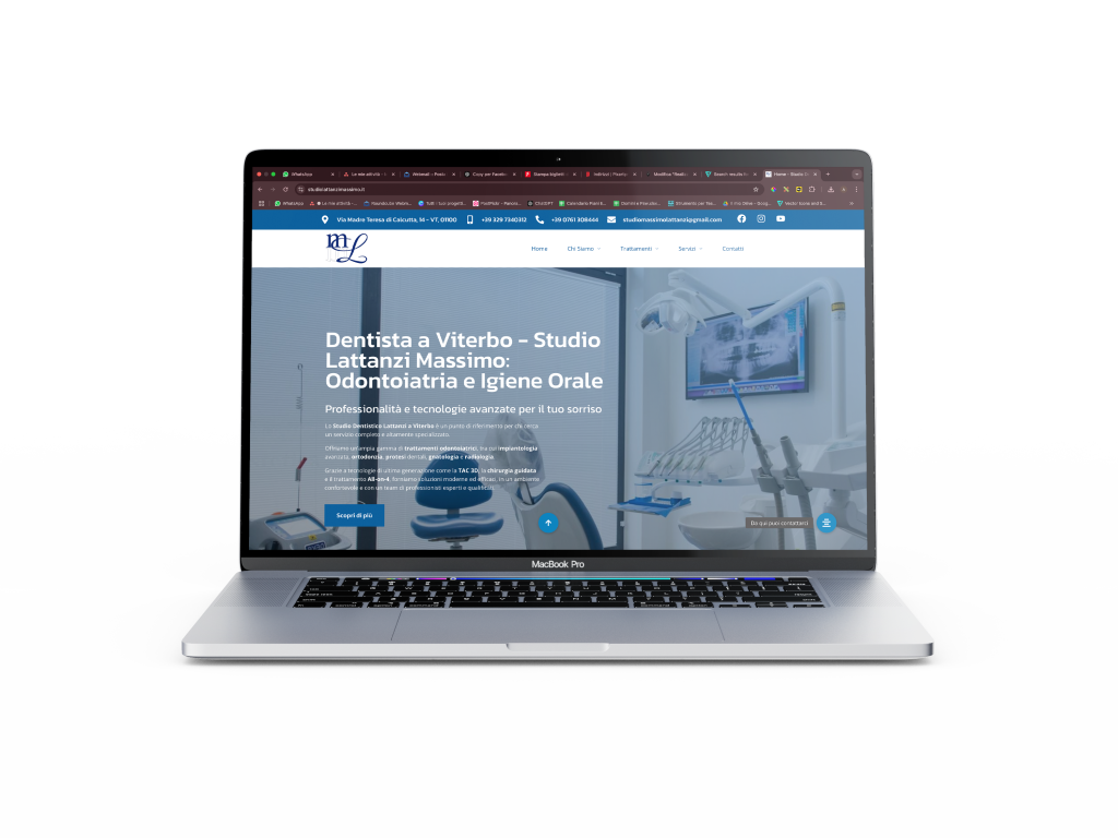 Schermo di laptop con sito web di studio dentistico.