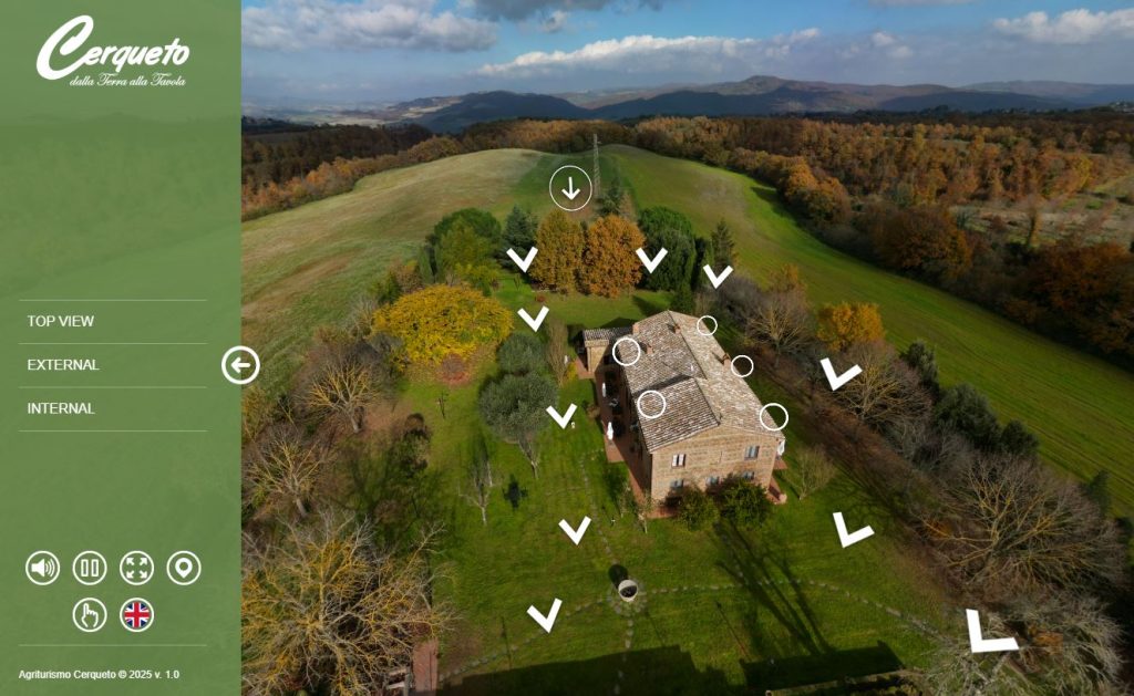 Vista aerea di un casale in campagna.
