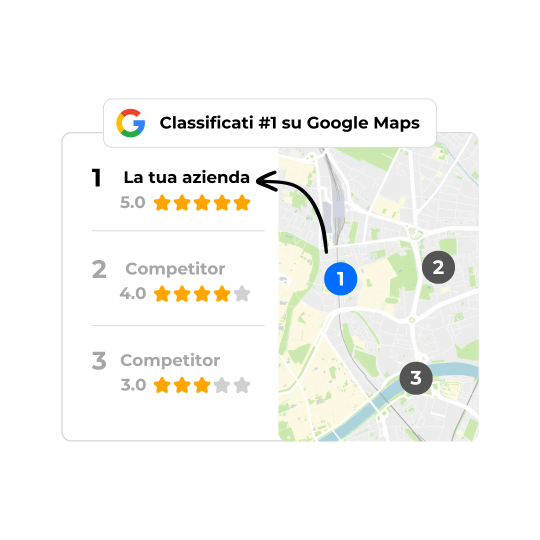 Mappa con classifiche aziendali su Google Maps.
