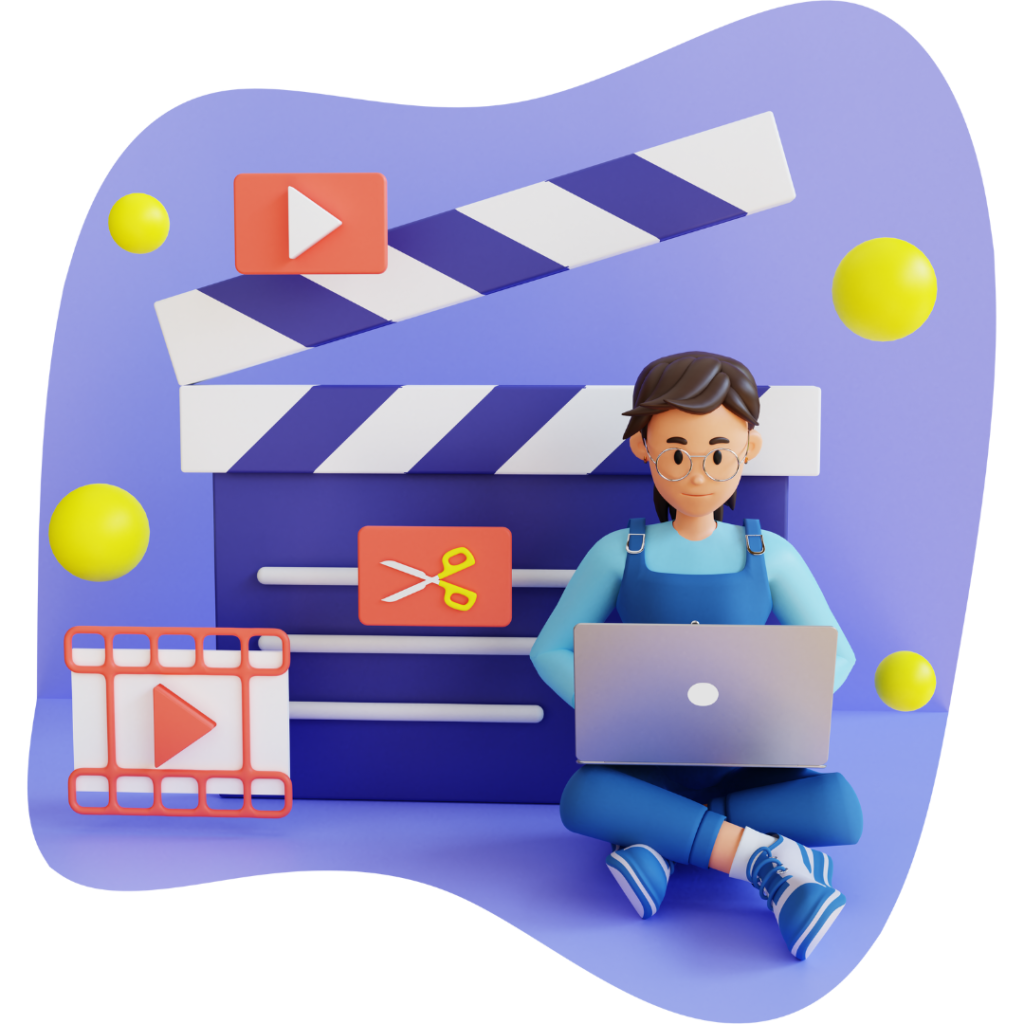 Persona con laptop davanti a ciak cinematografico.