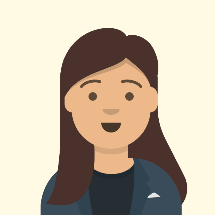 Illustrazione di una donna con lunghi capelli castani, che indossa un blazer scuro e una camicia nera, sorridente su uno sfondo chiaro - perfetta per rappresentare un'Agenzia di Web Marketing a Viterbo.